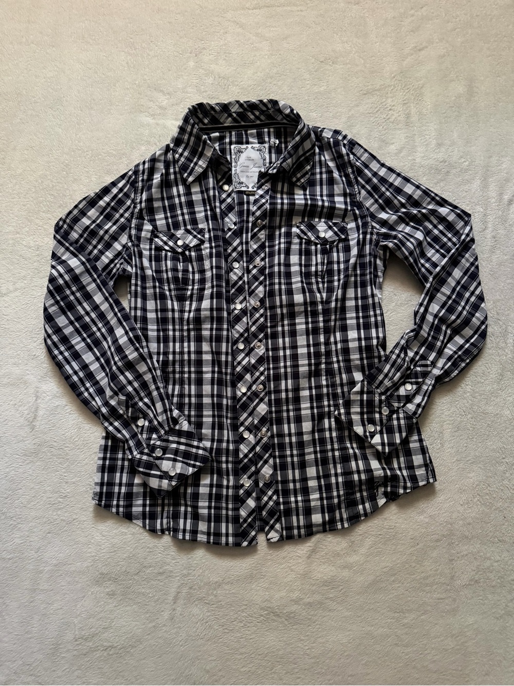 Guess Black & White Plaid Button-Down Shirt - Kids